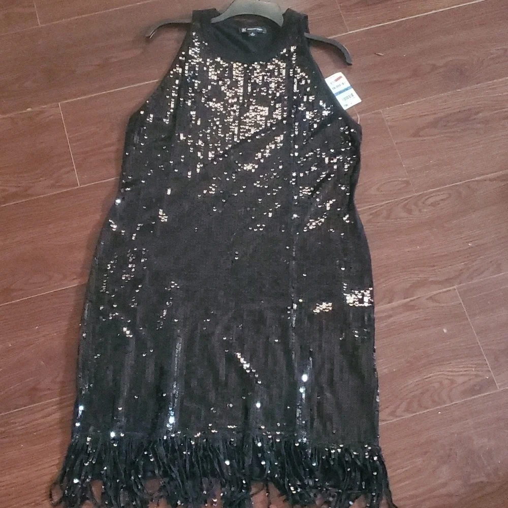 INC Black Sequin Fringe Bottom Dress Extra Large - Picture 1 of 8